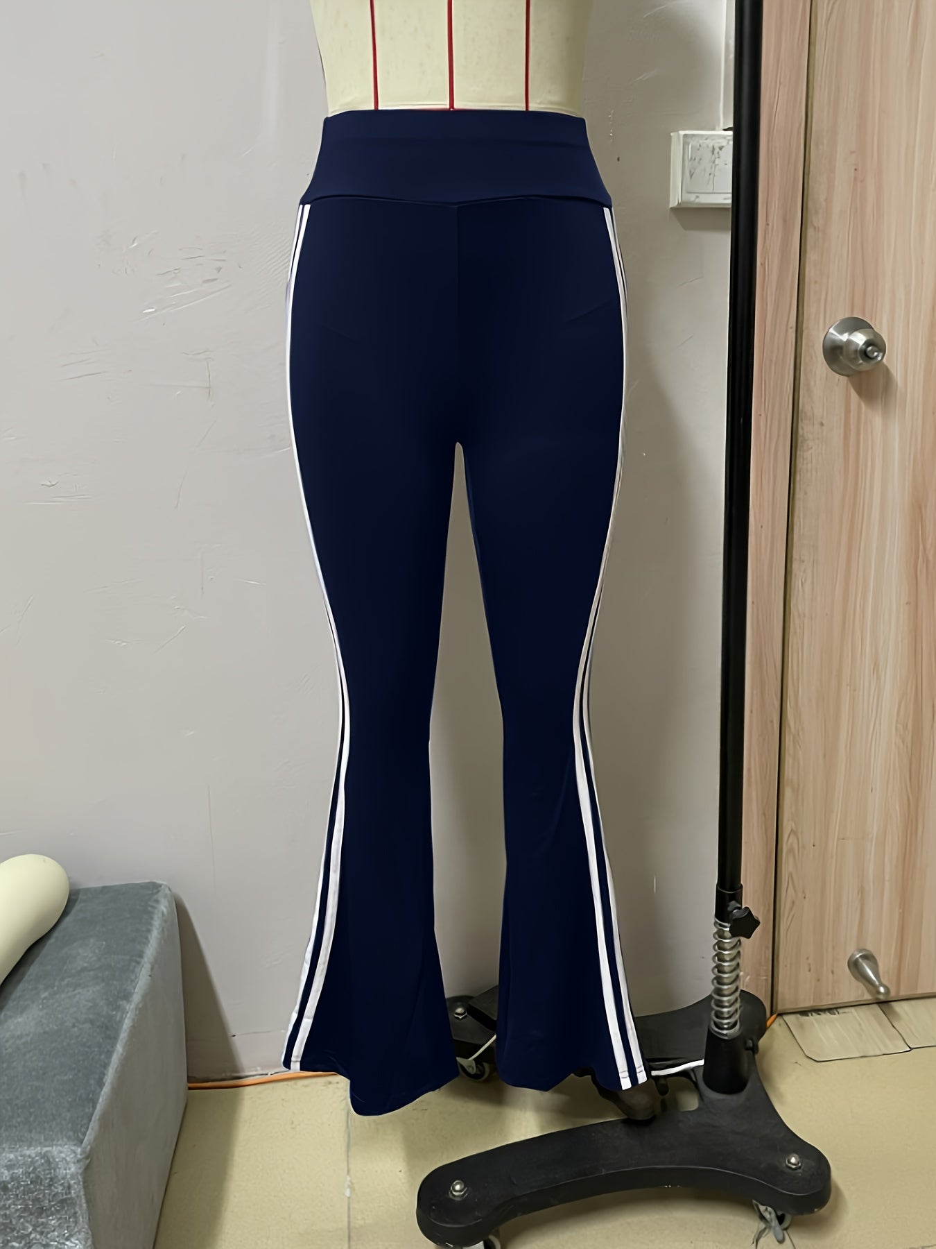 Color-Blocked Striped Casual Flared Pants for Women, Perfect for Active Sports.